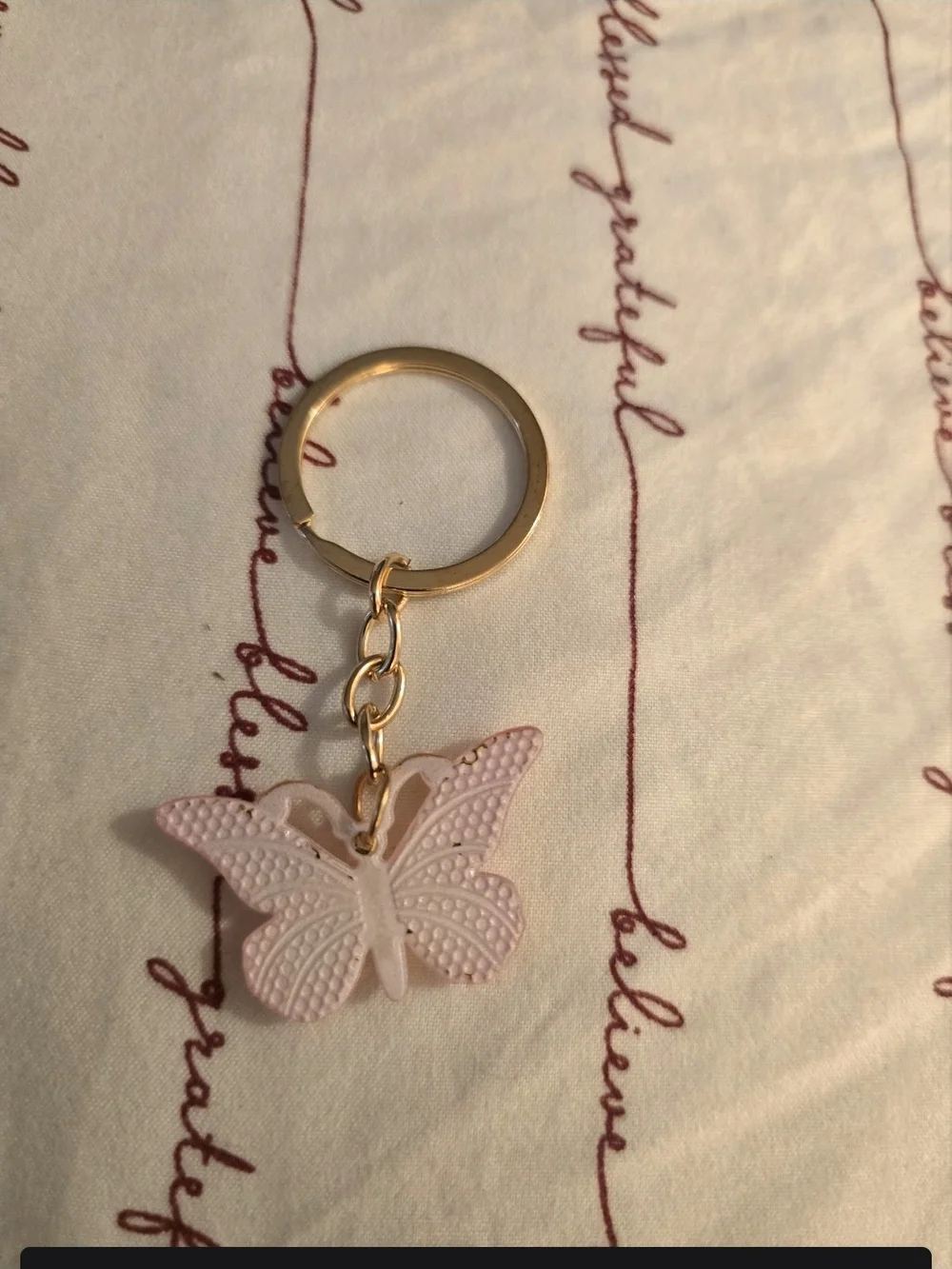 Gold Tone Keyring with Pink Butterfly Charm